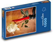 White rose - flower, red pepper Puzzle 1000 pieces - 60 x 46 cm