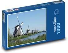Holandské veterné mlyny - Kinderdijk, Holandsko Puzzle 1000 dielikov - 60 x 46 cm 