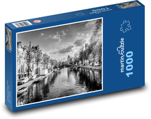 Amsterdam - canal, black and white Puzzle 1000 pieces - 60 x 46 cm 