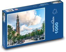 Westerkerk - Amsterdam, kanál Puzzle 1000 dílků - 60 x 46 cm