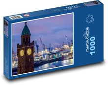 Hafen bei Nacht - Hamburg, Deutschland Puzzle 1000 Teile - 60 x 46 cm