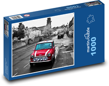 Rotes Auto - Schwarz-Weiß-Foto Puzzle 1000 Teile - 60 x 46 cm