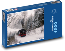 Fichtelbergbahn - parní vlak v zimě Puzzle 1000 dílků - 60 x 46 cm