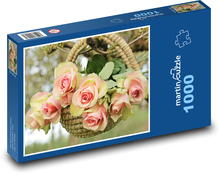 Košík s růžemi Puzzle 1000 dílků - 60 x 46 cm