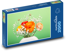 Pomarańczowe kwiaty w wazonie Puzzle 2000 elementów - 90x60 cm