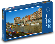 Łodzie na nabrzeżu w Gandawie w Belgii Puzzle 2000 elementów - 90x60 cm