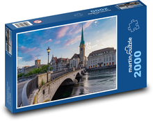 Most přes řeku Curych - Švýcarsko Puzzle 2000 dílků - 90 x 60 cm