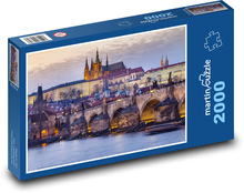 Praha při západu slunce - Karlův most a Pražský hrad Puzzle 2000 - 90x60 cm