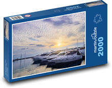 Jachty na przystani o zachodzie słońca Puzzle 2000 elementów - 90x60 cm
