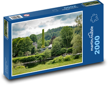 Green valley with river and old chimney Puzzle 2000 pieces - 90 x 60 cm