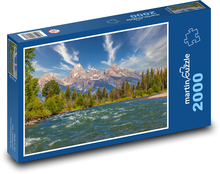 Grand Teton, horská krajina s riekou, USA Puzzle 2000 elementów - 90x60 cm
