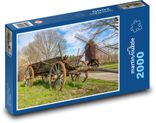 Drevený vuz a veterný mlyn Puzzle 2000 dielikov - 90 x 60 cm