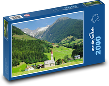 Kostol - horská dedina Puzzle 2000 dielikov - 90 x 60 cm