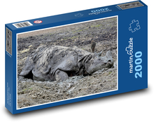 Nashorn - Schlamm, Bad Puzzle 2000 Teile - 90 x 60 cm