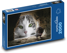 Kočka - myš, lov Puzzle 2000 dílků - 90 x 60 cm