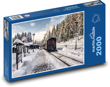 Zima na horách - sníh, vlak Puzzle 2000 dílků - 90 x 60 cm