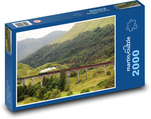 Škótsko - parný vlak, krajina Puzzle 2000 dielikov - 90 x 60 cm