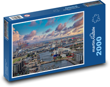 Přístav s loděmi - jezero, jeřáby Puzzle 2000 dílků - 90 x 60 cm