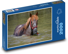 Kôň vo vode - kúpanie, rybník Puzzle 2000 dielikov - 90 x 60 cm