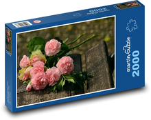 Kytica - ružový kvet, lavička Puzzle 2000 dielikov - 90 x 60 cm