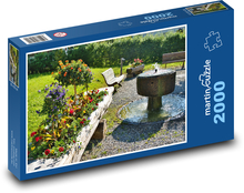 Fontanna - kwiaty, ogród Puzzle 2000 elementów - 90x60 cm