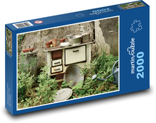 Staré kachle - starožitnosti, záhrada Puzzle 2000 dielikov - 90 x 60 cm