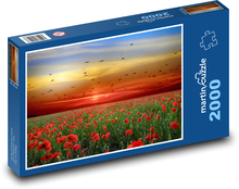 Pole vlčích makov - západ slnka, kvety Puzzle 2000 dielikov - 90 x 60 cm