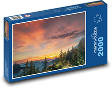 Západ slunce nad stromy - les, mraky Puzzle 2000 dílků - 90 x 60 cm