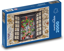 Fenster mit Blumen - altes Haus, Haus Puzzle 2000 Teile - 90 x 60 cm