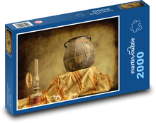 Starý hrnec - petrolejová lampa, česnek  Puzzle 2000 dílků - 90 x 60 cm