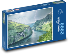 Rieka medzi horami - skaly, príroda Puzzle 2000 dielikov - 90 x 60 cm