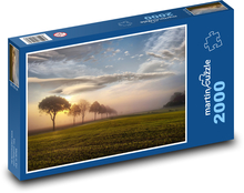 Zachód słońca na polu - krajobraz, drzewa Puzzle 2000 elementów - 90x60 cm