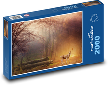 Daněk v lese - stromy, jeleň Puzzle 2000 dielikov - 90 x 60 cm