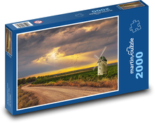 Windmill in the field - road, sunset Puzzle 2000 pieces - 90 x 60 cm