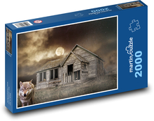 Altes Haus - Wolf, Mond Puzzle 2000 Teile - 90 x 60 cm