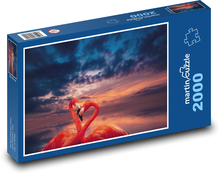 Plameniaky pri jazere - západ slnka, vták Puzzle 2000 dielikov - 90 x 60 cm