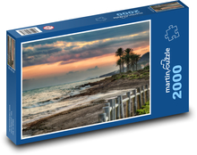 Západ slnka na pláži - more, palmy Puzzle 2000 dielikov - 90 x 60 cm