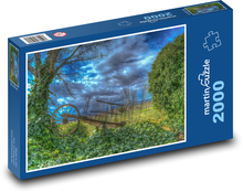 Drevený vozík - krajina, príroda Puzzle 2000 dielikov - 90 x 60 cm