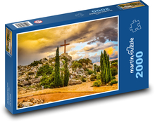 Wzgórze - zachód słońca, chmury Puzzle 2000 elementów - 90x60 cm