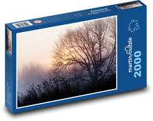 Mlhavé ráno - východ slunce, stromy Puzzle 2000 dílků - 90 x 60 cm