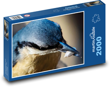 Brhlík modrý - pták zblízka, jídlo Puzzle 2000 dílků - 90 x 60 cm