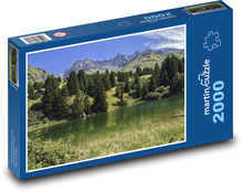 Švýcarské lesy - stromy, jezero Puzzle 2000 dílků - 90 x 60 cm