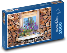 Holzpfahl - Brennholz, Fenster Puzzle 2000 Teile - 90 x 60 cm