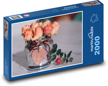 Kytica ruží - oranžové kvety, srdce Puzzle 2000 dielikov - 90 x 60 cm