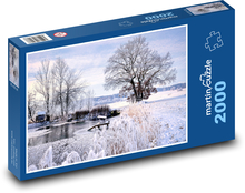 Zamrzlé jezero - sníh, západ slunce Puzzle 2000 dílků - 90 x 60 cm