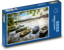 Jezero - západ slunce, lodě Puzzle 2000 dílků - 90 x 60 cm