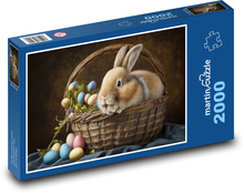 Velikonoční košík - zajíček, vejce Puzzle 2000 dílků - 90 x 60 cm
