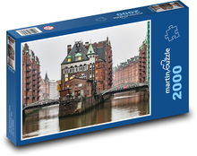 Speicherstadt - Hamburg, vodní zámek Puzzle 2000 dílků - 90 x 60 cm