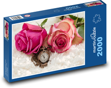 Kapesní hodinky - růže, květiny Puzzle 2000 dílků - 90 x 60 cm
