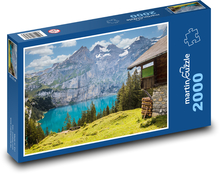 Horské jezero - chata, hory Puzzle 2000 dílků - 90 x 60 cm